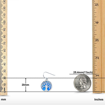 Circle Round Tree of Life Earrings Drop Dangle Lab Created Blue Opal 925 Sterling Silver(20mm)